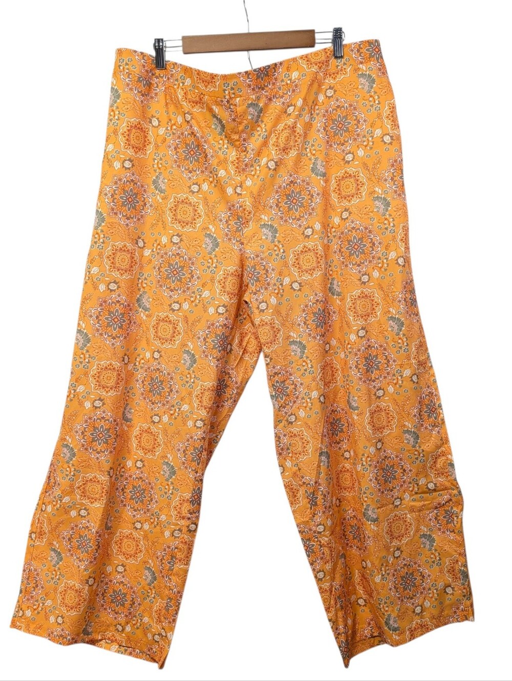 Women's Orange Floral Wide Leg Casual Pants Plus Size 4XL Boho Polyester Flowy